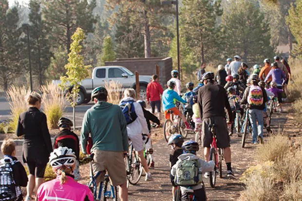 Students at Bend's Miller Elementary School enjoy an active commute to school. - PHOTO BY LUCAS FREEMAN