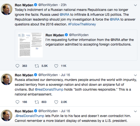 Wyden's tweets Tuesday. - TWITTER