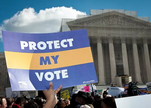 A February rally in front of the Supreme Court as justices heard Voting Rights Act cases