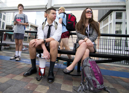 A photo from last years No Pants Light Rail Ride.
