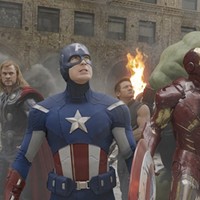 ASSEMBLED: The Black Widow (Scarlett Johansson), Thor (Chris Hemsworth), Captain America (Chris Evans), Hawkeye (Jeremy Renner), Iron Man (Robert Downey Jr.) and the Hulk (Mark Ruffalo, sort of) prepare to do battle in The Avengers. (Photo by Disney &amp; Marvel)