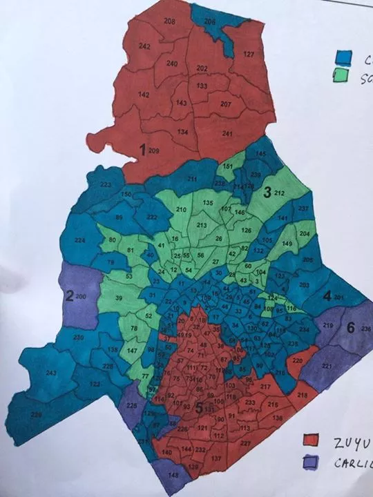 Blue: Pat Cotham; Green: Ella Scarborough; Red: Emily Finison Zuyus; Purple: Scott Carlisle