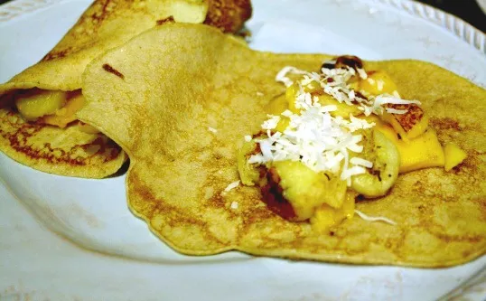 Crêpes with Banana, Mango, and Coconut