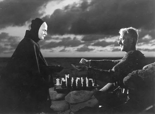 Death and the Knight (Max von Sydow, right) play chess.