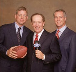 COURTESY OF FOXSPORTS.COM - He can keep the football, just don't give him the mike! - Troy Aikman (who should have stuck with - playing the game) and Dick Stockton