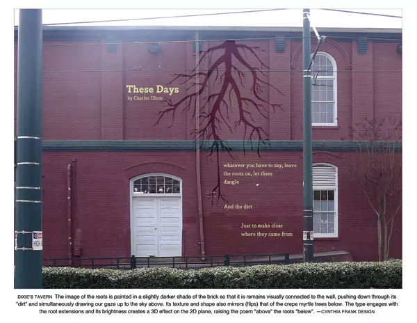 Here's a peek at what Charles Olson's 'These Days' will look like on the side of Dixie's Tavern. - WALL POEMS OF CHARLOTTE