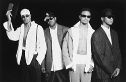 Jodeci: The Degrate brothers are Devante (far left) and Dalvin (second from right); K-Ci Hailey is at far right, and his brother JoJo is in the "Sox" cap next to Devante. - MCA RECORDS