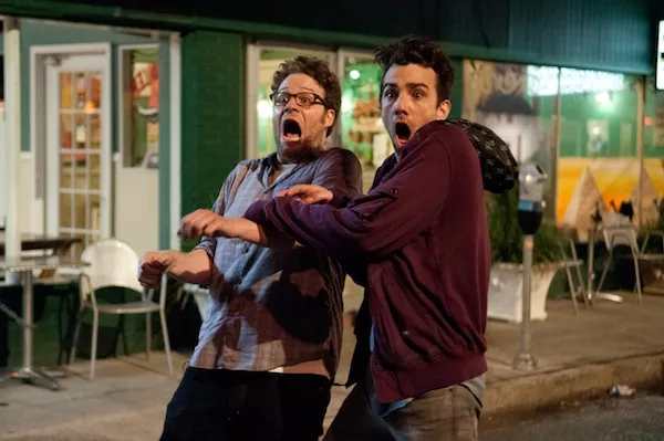 LIFE SAVERS: Seth Rogen and Jay Baruchel try to survive, period, in This Is the End. (Photo: Columbia)