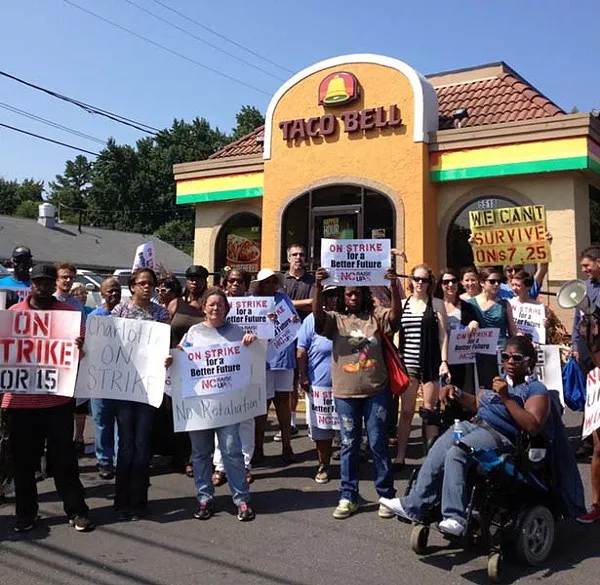 Local fast-food workers and advocates called for livable wages during an August protest.