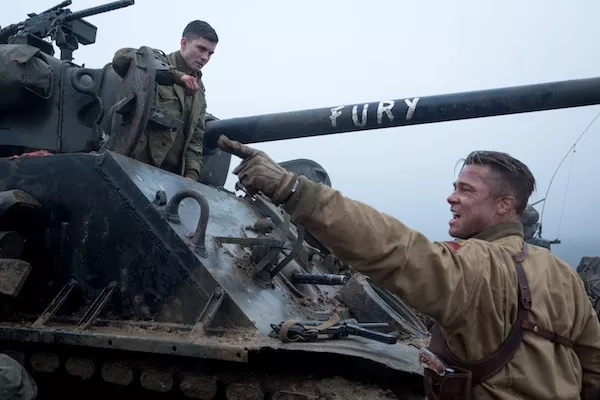 Logan Lerman and Brad Pitt in Fury (Photo: Columbia)