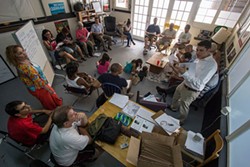 GRANT BALDWIN - Michael Zytkow discusses his City Council bid with his campaign volunteers.