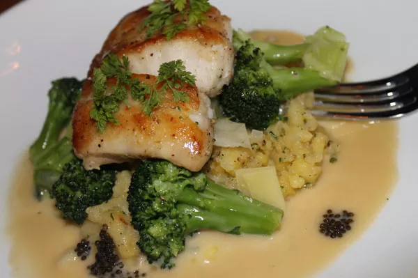 NC GROUPER with crushed yukon potatoes, broccoli and leeks, american caviar, champagne buerre blanc