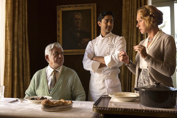 Om Puri, Manish Dayal and Helen Mirren in The Hundred-Foot Journey (Photo: DreamWorks)