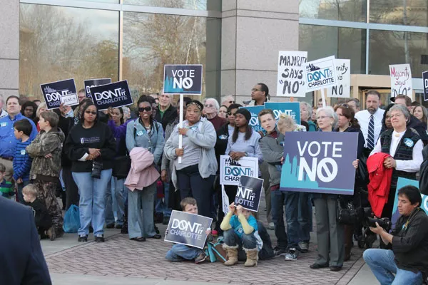 Opposition to the nondiscrimination ordinance held a rally outside Government Center before the City Council meeting - KIMBERLY LAWSON
