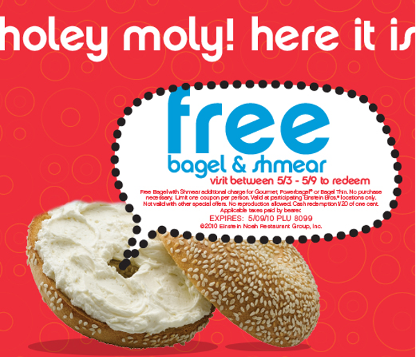 Free bagel and schmear from Einstein Bros Eat My Charlotte