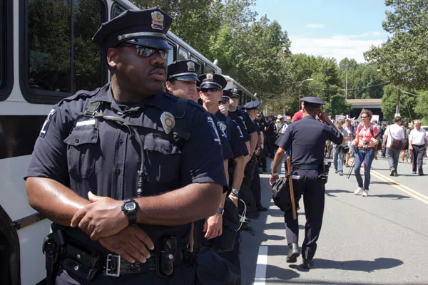 Police at the March on Wall Street South. - GRANT BALDWIN
