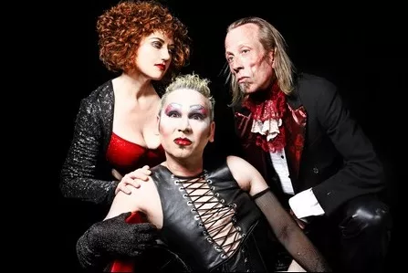 Sandi Sullivan as Magenta, James Ilsley as Frank N Furter, and Brent Wilson as Riff Raff. (Photo credit: Curtis Brown)