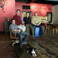 Tackle Design partners Chuck Messer, Kevin Webb, Jesse Crossen and Jonathan Kuniholm in their downtown Durham office.