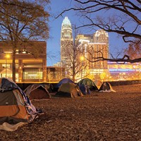 The Occupy Charlotte campsite on East Trade Street at dusk on Nov. 26, 2011.
