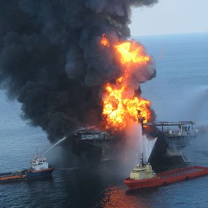 The Transocean Deepwater rig, blown to hell and leaking like a motherfucker
