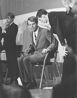 Bobby Kennedy gets an earful from Gaillard before Kennedy addresses a crowd at Vanderbilt University in 1968