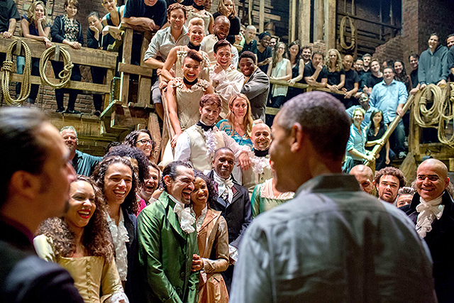 President Obama greets the cast of ‘Hamilton’ at the height of the play’s popularity.