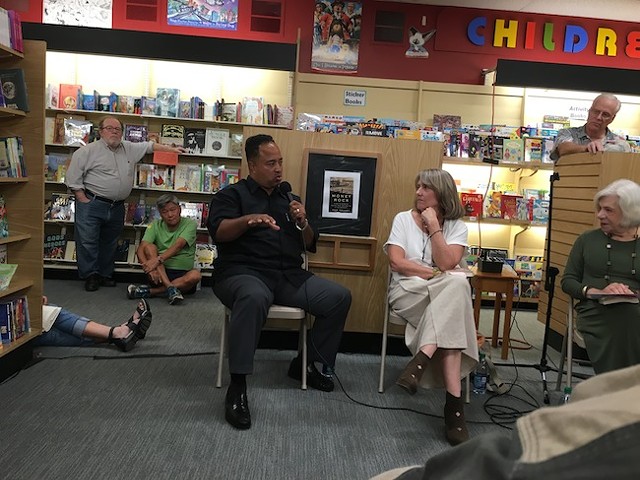 Belton Platt (left) with Pam Kelley at a recent event at Park Road Books. (Photo by Neel Stallings)