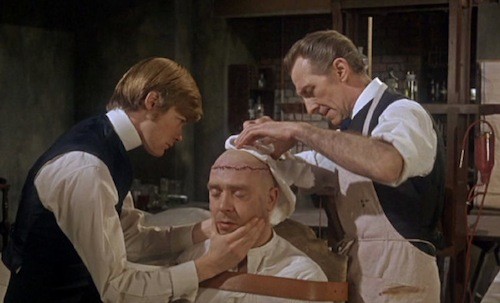 Simon Ward, Freddie Jones and Peter Cushing in Frankenstein Must Be Destroyed (Photo: Warner & Hammer)
