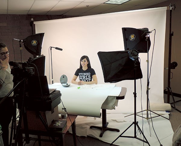 Behind the scenes at a product review shoot with Erinne Korado. (Photo by Ryan Pitkin)