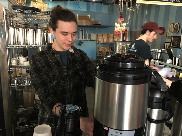 Garrett Ballard pulls coffee at Amelie's