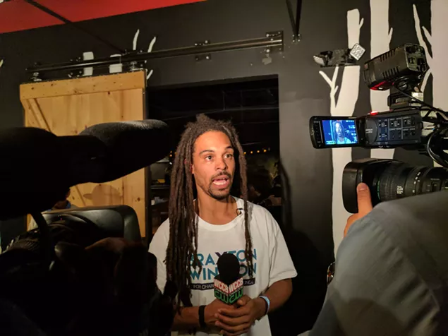 Braxton Winston speaks to media after his at-large victory on Tuesday night. (Photo by Ryan Pitkin)