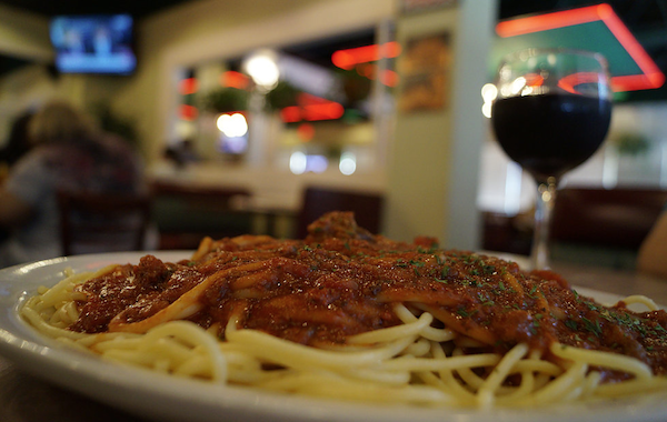 Skyland's spaghetti with wine.