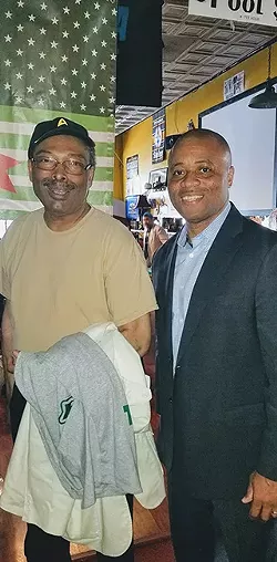 Alexander (left) and Hedgepeth stood together two days before Alexander filed House Bill 994.