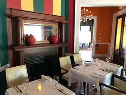 The dining room, like the food, is a mix of modern and traditional.