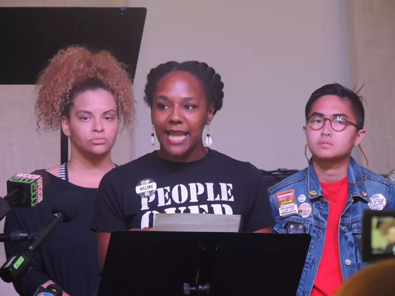 Bree Newsome addresses the media during a Charlotte Uprising press conference on Monday, Sept. 26. - BREE NEWSOME