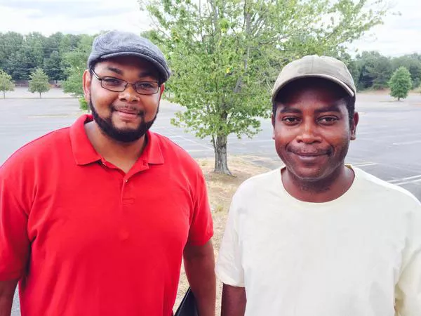 Errick Curtis-Pulley (left) and Theodore Williams lobbied the city to allow them to open the Eastland Open Air Market. (Photo by John Autry)