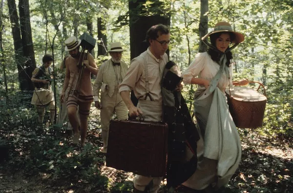 Julie Hagerty, Mia Farrow (mostly hidden), Tony Roberts, Jose Ferrer, Woody Allen and Mary Steenburgen in A Midsummer Night’s Sex Comedy (Photo: Twilight Time)