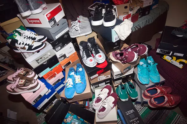 Alex Brown’s collection of sneakers includes over 200 pairs, some of which valued at thousands of dollars. (Photo by Jeff Hahne)