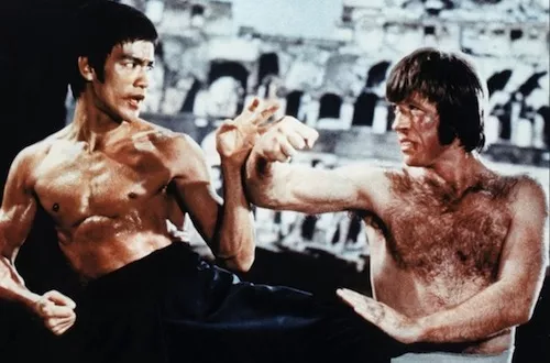 Bruce Lee and Chuck Norris in The Way of the Dragon, included in Kung Fu Trailers of Fury (Photo: Severin Films & Cube Cinema)