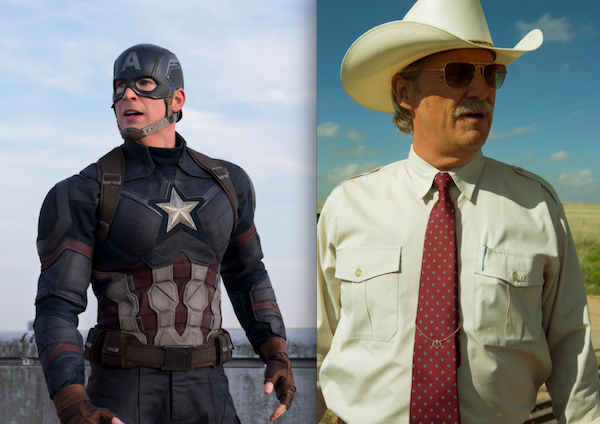 SUMMER’S HEROES: Chris Evans in Captain America: Civil War and Jeff Bridges in Hell or High Water (Photos: CA:CW: Marvel & Disney; HoHW: CBS Films)