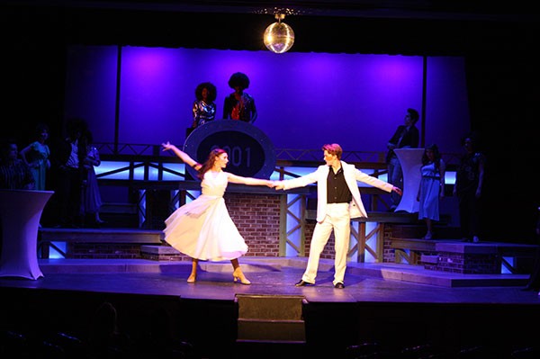 Susannah Upchurch as Stephanie Mangano and Rixey Terry as Tony Manero and in Theatre Charlotte’s Saturday Night Fever. (Chris Timmons)