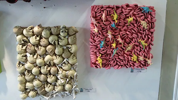 Assemblage artist Michele Hoffman's 3D art at Charlotte Art League