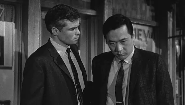 Glenn Corbett and James Shigeta in The Crimson Kimono (Photo: Twilight Time)