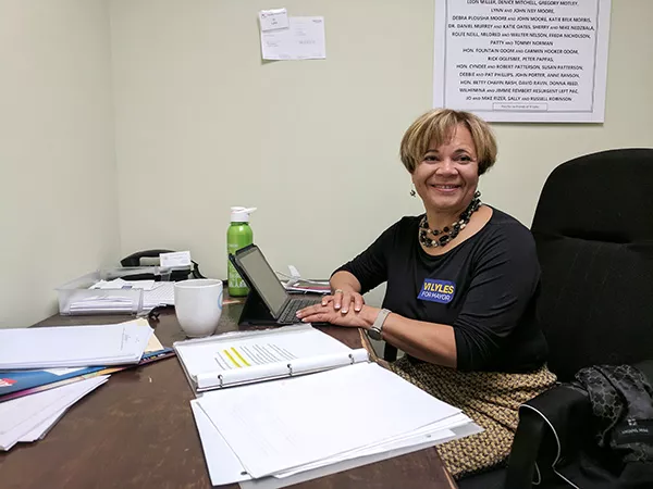Vi Lyles in her east Charlotte campaign office.