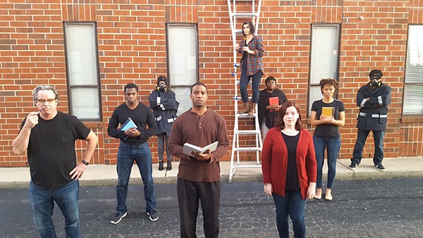A fiery crew (from left): Thom Tonetti (Beatty), Christopher Long and Anna Royal (ensemble players), Harry Jones Jr. (Montag), Stefani Cronley (Clarisse), Angie Cee (Mrs. Hudson), Lisa Hatt (Mildred), Alystia Moore and Varun Aggarwal (ensemble players).