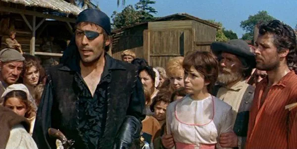 Christopher Lee and Kerwin Mathews (far right) in The Pirates of Blood River (Photo: Twilight Time)