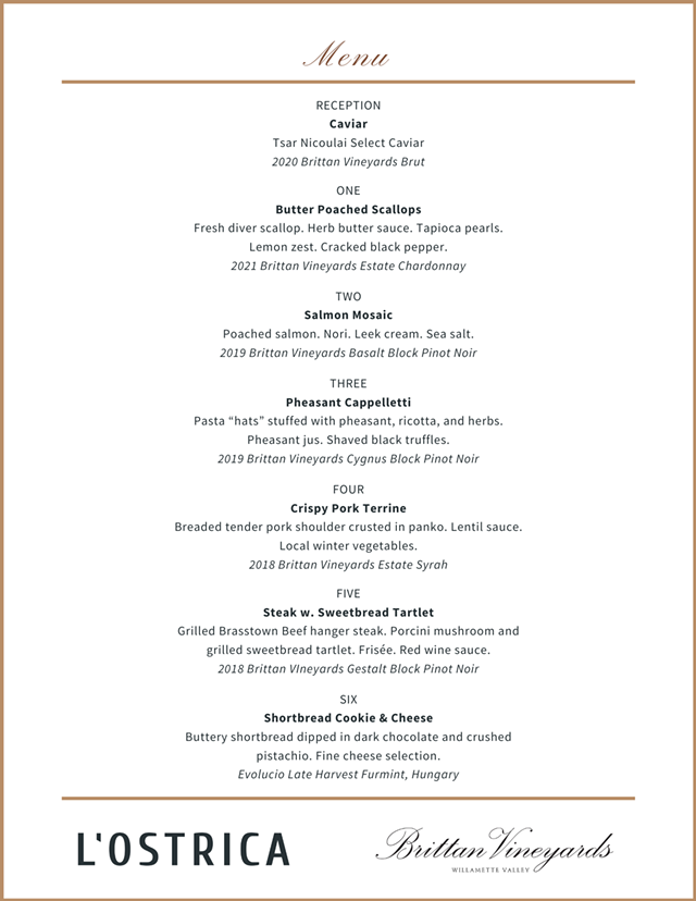 Brittan Vineyards Wine Dinner at L'Ostrica | L'Ostrica | Culinary - Vimarsana News