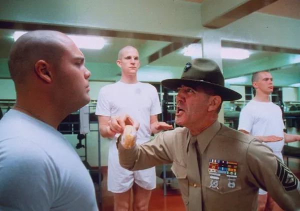 Vincent D'Onofrio (left), Matthew Modine (center back) and R. Lee Ermey in Full Metal Jacket (Photo: Warner Bros.)