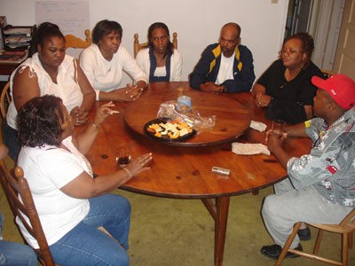 Willie Brown's family gathered at Nazareth House; from left to right are his sister Teresa Shepard, his niece Regina Diane Glover, his sister Katie Glover, his great-niece Nikki Kendrick, his nephew Angelo Brown, Angelo's wife, Patricia, and Willie's brother Tony Brown - JESSE DECONTO