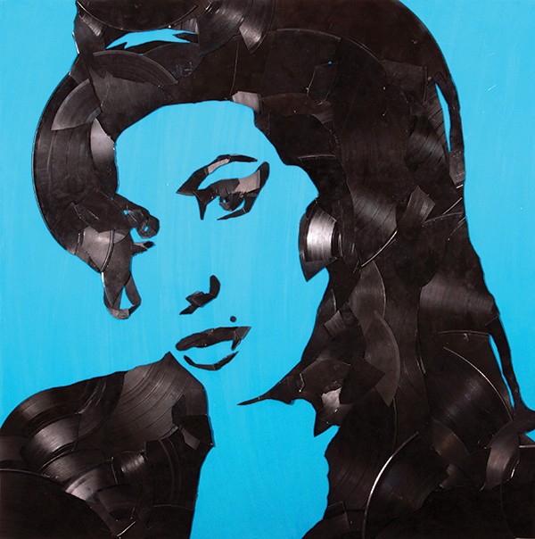 Amy Winehouse, Greg Frederick, vinyl records on canvas, 24” x 24”, 2012.